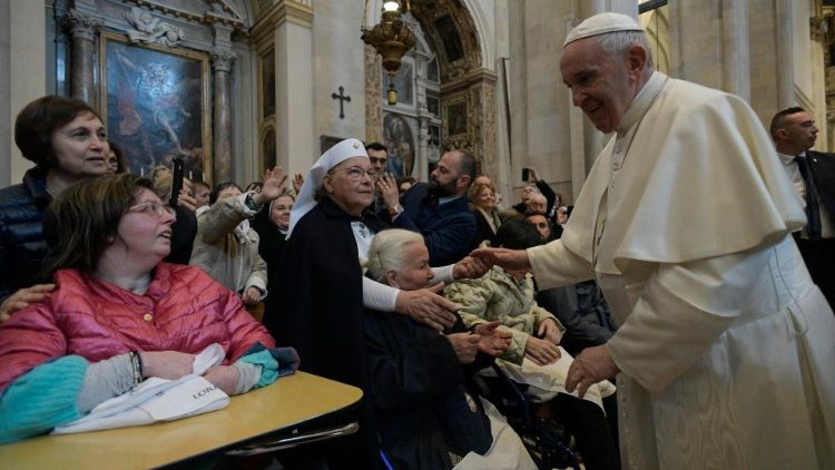 Pope Francis greets the sick at the Holy House of Loreto