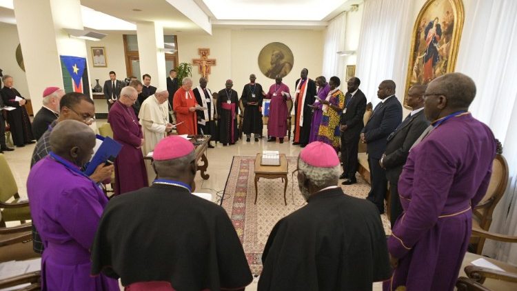 Встреча Папы Франциска с гражданскими и религиозными лидерами Южного Судана (Ватикан, 11 апреля 2019 г.)