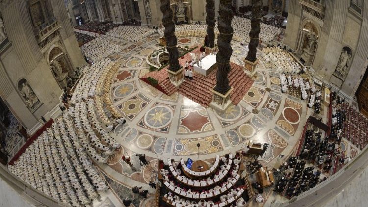 Pope Francis celebrating the Holy Thursday Chrism Mass in St. Peter's Basilica on April 18, 2019. 