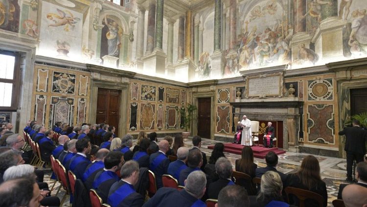 Pope Francis addressing representatives of the Union of the Provinces of Italy (UPI).  