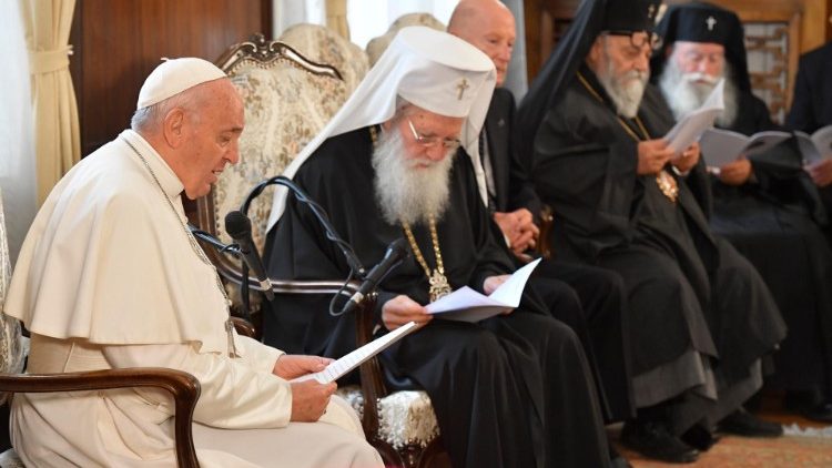Pope Francis addressing the Holy Synod of the Bulgarian Orthodox Church in Sofia, May 5, 2019.   