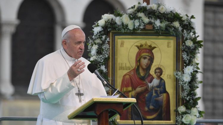 Pope Francis prays the Regina Coeli in St. Alexander Nevsky Square in Sofia