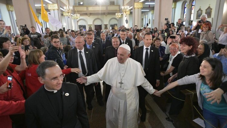 Pope Francis greets the Catholic community of Rakovski