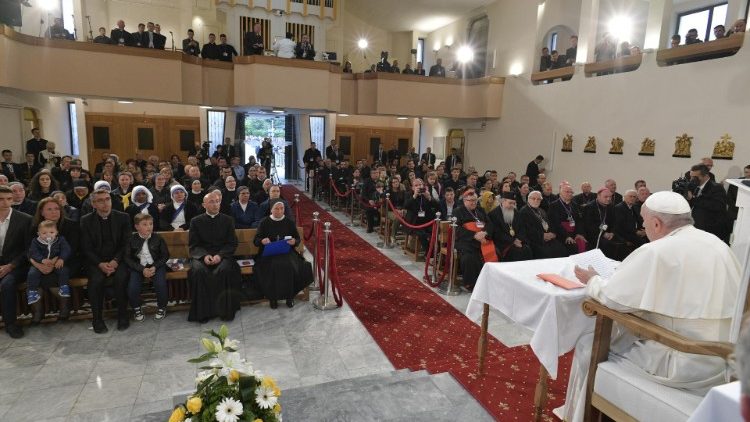 Pope Francis meets Priests, Religious and their families in the Cathedral of the Sacred Heart in Skopje