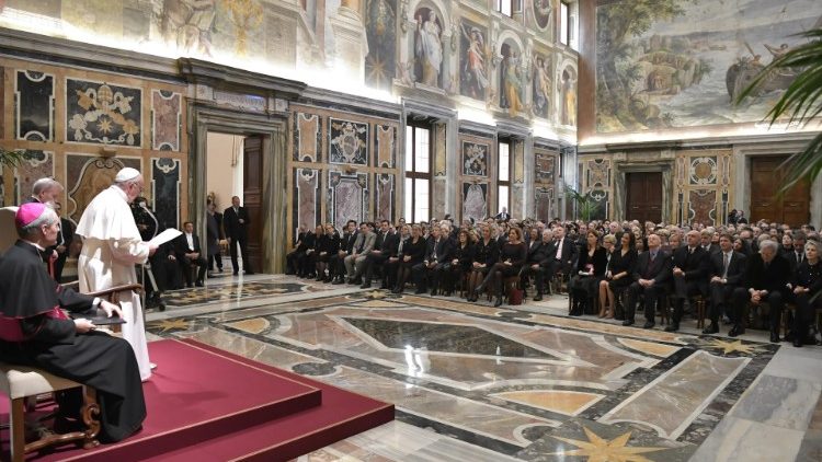 Pope Francis addressing members of Italy's Foreign Press Association.