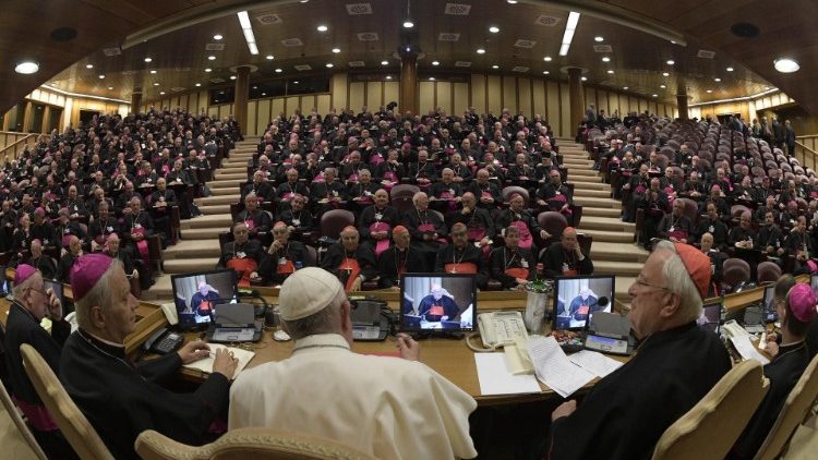 Pope Francis addresses members of the Italian Episcopal Conference at the start of their General Assembly 
