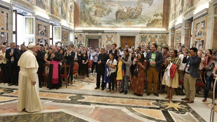 Pope Francis greets young people taking part in the XI International Youth Forum
