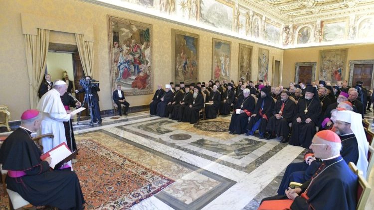 Pope Francis meeting bishops of the Oriental Catholic Churches of Europe. 