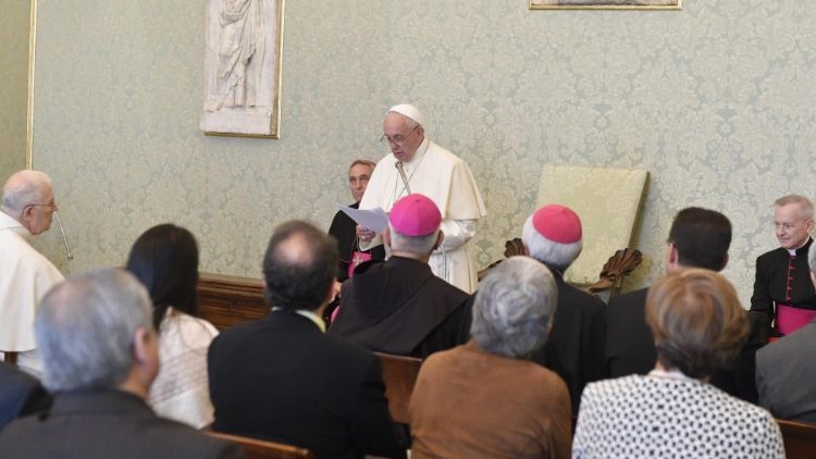 Pope Francis addresses participants in an Internationa Congress marking the 40th anniversary of the Puebla Conference