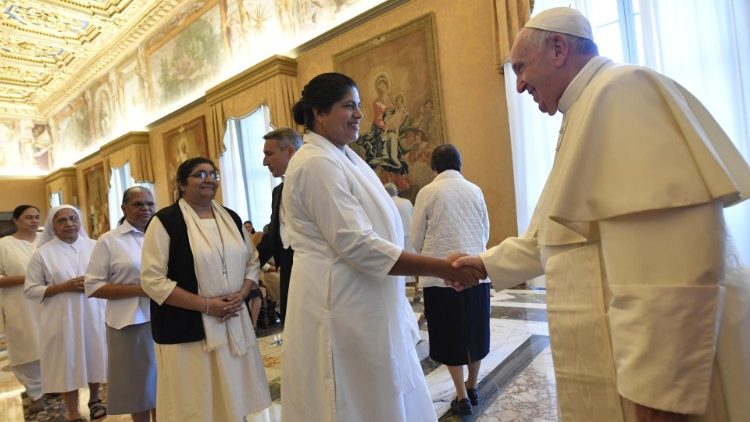 Pope Francis meeting members of the General Chapter of the Sisters of the Religious of Jesus and Mary (RJM). 