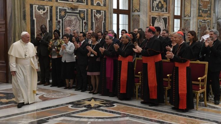 Pope Francis meeting with participants in the plenary assembly of the Dicastery for Laity, Family, and Life.