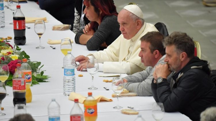 Pope Francis has lunch with the poor in the Paul VI Hall