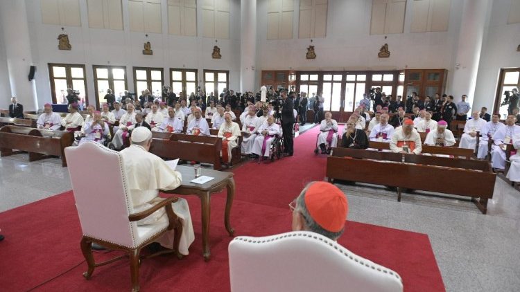Pope Francis meets with bishops of Thailand and the FABC at the Shrine of Blessed Nicolas Bunkerd Kitbamrung (2019)