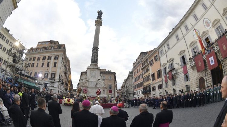 無原罪の聖マリアの祭日、教皇フランシスコ、スペイン広場での祈り　2019年12月8日