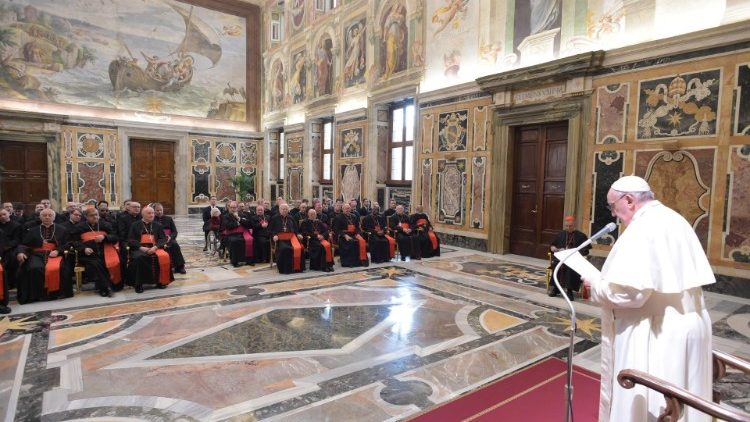 Папа Франциск произнася слово пред Конгрегацията за доктрината на вярата, 30 януари 2020