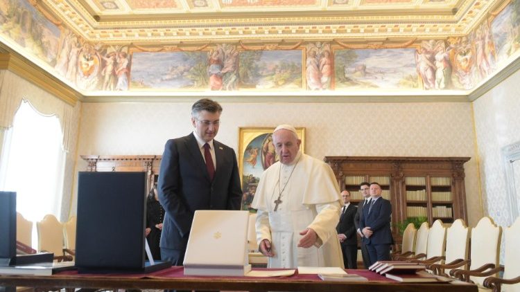 Pope Francis and Prime Minister Andrej Plenkovic of Croatia in the Vatican.
