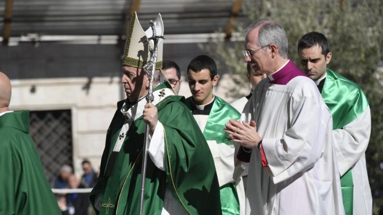 Pope Francis during the celebration of Holy Mass in Bari