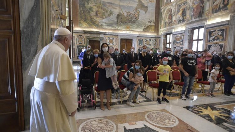 Pope meeting members of the "Circolo San Pietro" charity on Sept. 25, 2020. 