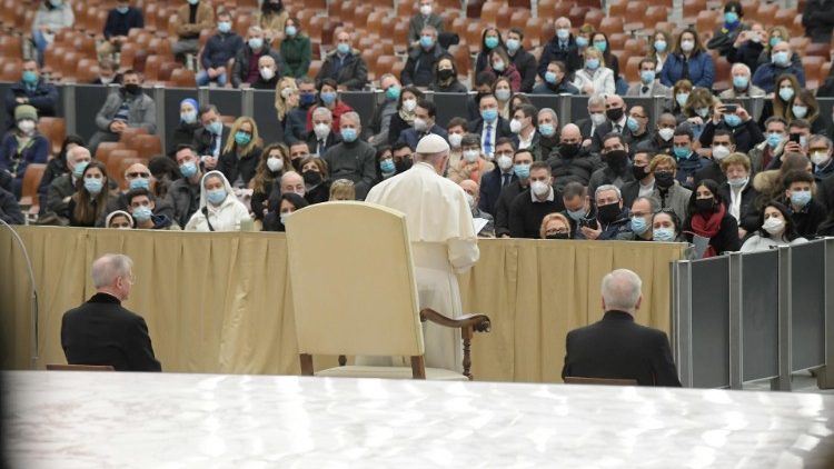 Pope Francis addressing Vatican employees
