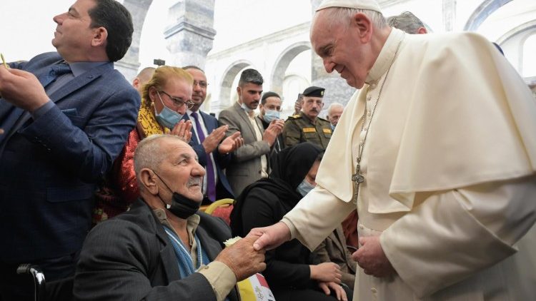 Viaje apostólico del Papa Francisco a Irak . Iglesia de la Inmaculada Concepción en Qaraqosh (07/03/2021) 