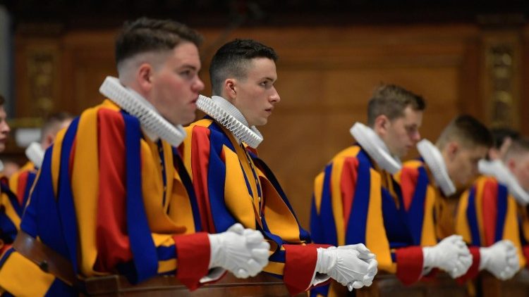 Swiss Guards at Mass in St Peter's on Thursday morning