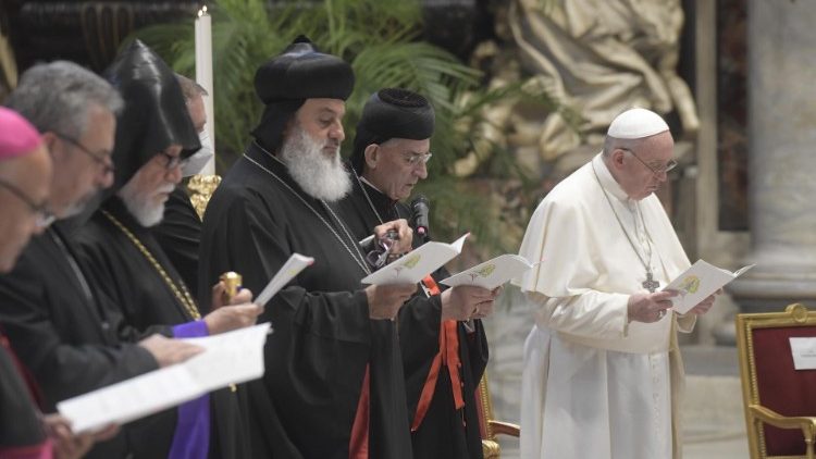 Prière œcuménique pour la paix au Liban, jeudi 1er juillet 2021, en la basilique saint-Pierre de Rome. 