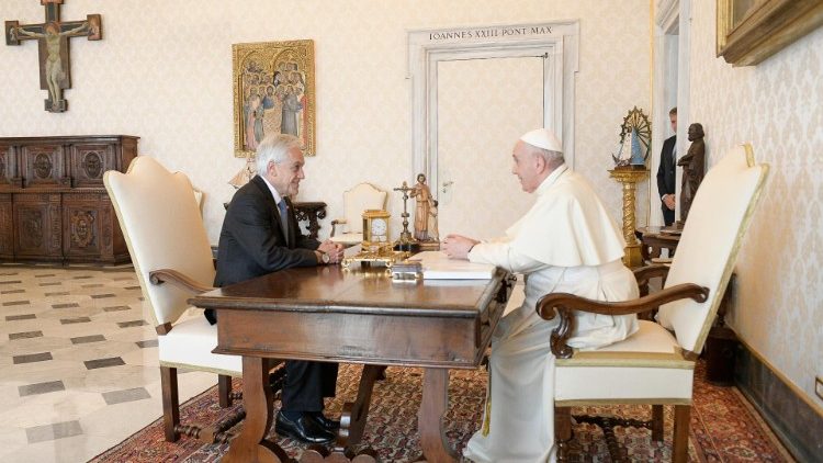 Pope Francis with Sebastián Piñera, the president of Chile
