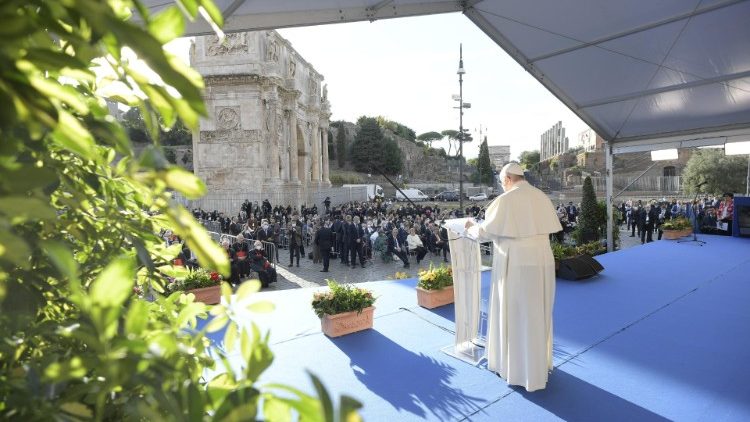 Pope Francis speaks at the encounter at the Colosseum