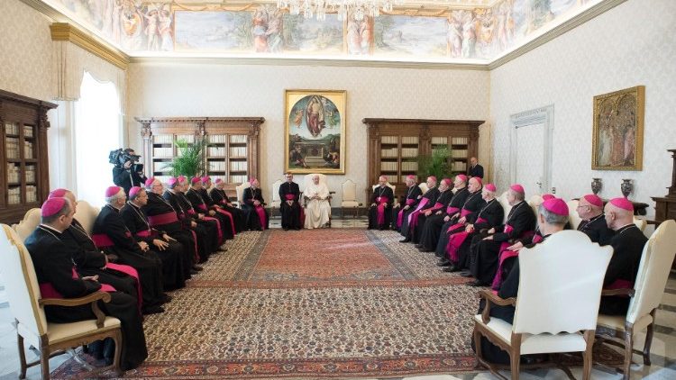 Czwarta grupa polskich biskupów podczas spotkania z Papieżem Franciszkiem