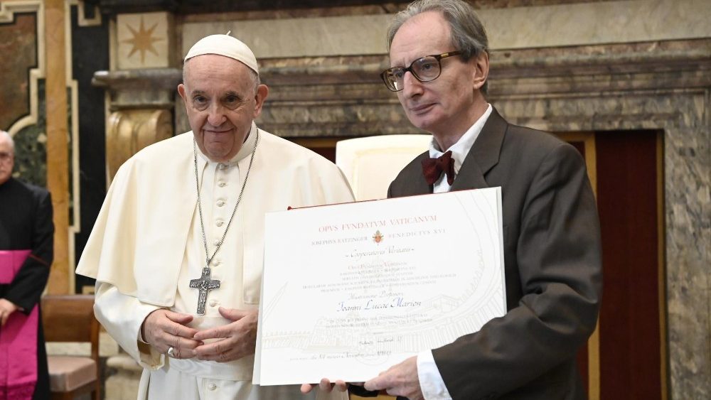 Papa Francisc și laureatul Premiului Ratzinger 2020, profesorul Jean-Luc Marion