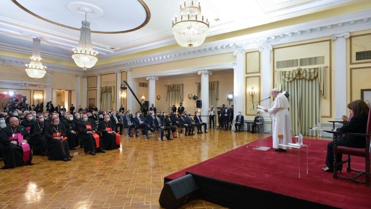Pope Francis at the presidential palace in Athens.