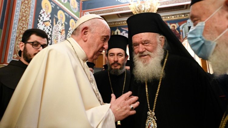 Il Papa e Ieronymos II ad Atene, nell'Arcivescovado ortodosso