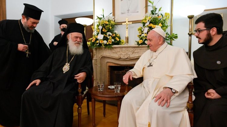 His Beatitude Archbishop Ieronymos II meets with Pope Francis at the Apostolic Nunciature