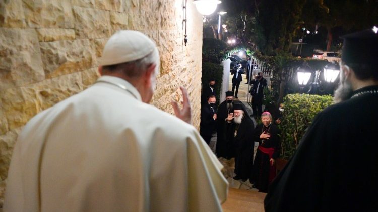 Pope Francis receiving His Beatitude Archbishop Ieronymos II at the Apostolic Nunciature
