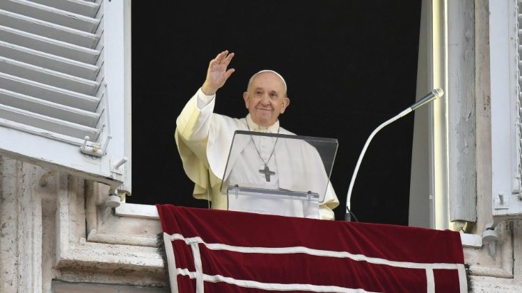 Pope Francis at the window during his Angelus