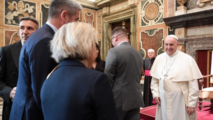 Pope Francis with French entrepreneurs.