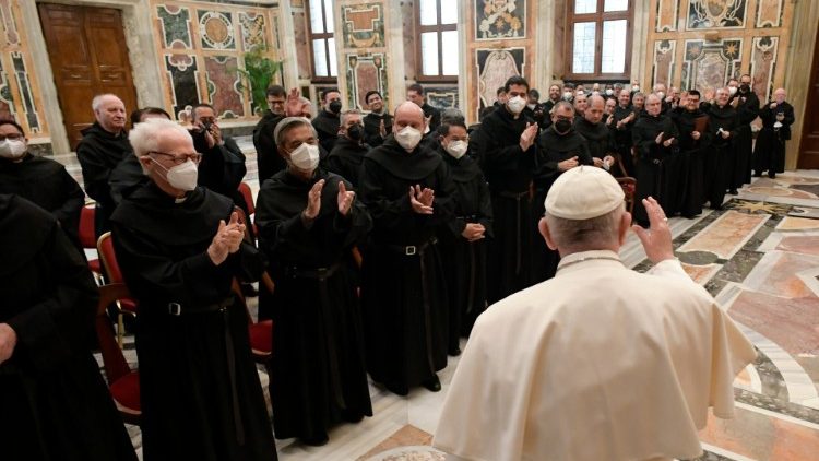 Pope Francis greets the Augustinian Fathers