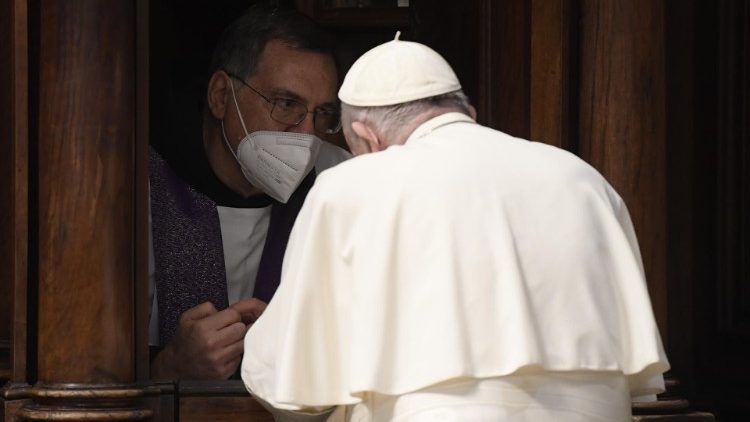 Pope Francis receives the Sacrament of Confession