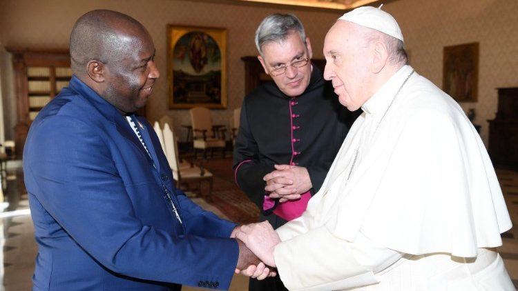 President Evariste Ndayishimiye of Burundi with Pope Francis.