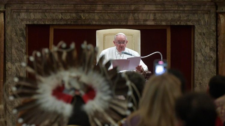 Pope Francis meets with a delegation of Indigenous peoples from Canada in the Vatican