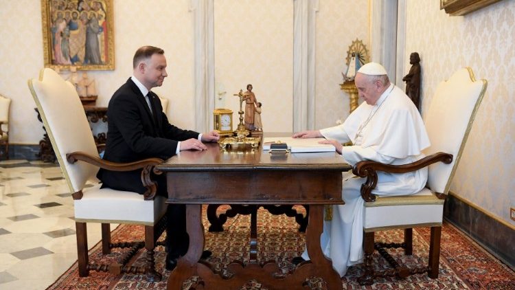Pope Francis and Polish President Andrzej Duda holding talks.