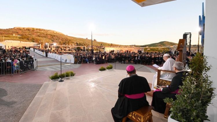 Pope Francis at the Ta' Pinu Marian Shrine in Gozo for Saturday's prayer meeting