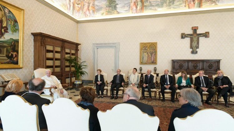 Pope Francis with members of the Marcello Candia Foundation.