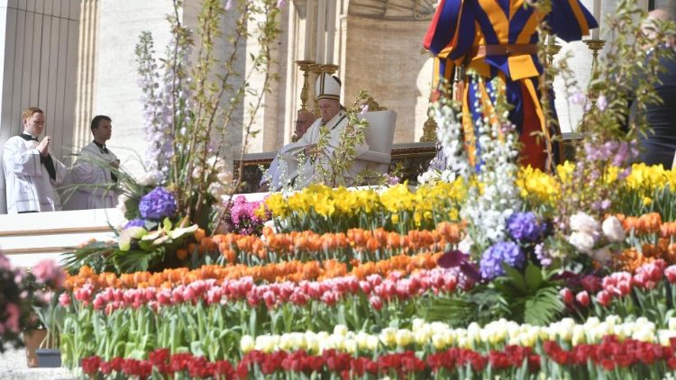 Easter flowers from Dutch florists adorning St. Peter's Square