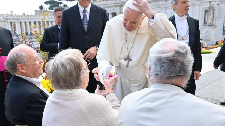 Pope Francis greets participants at the General Audience in St. Peter's Square