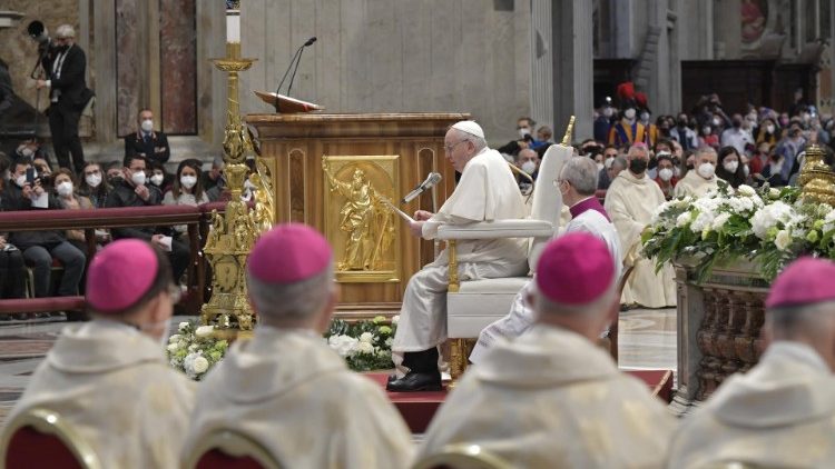 Pope Francis delivers the homily
