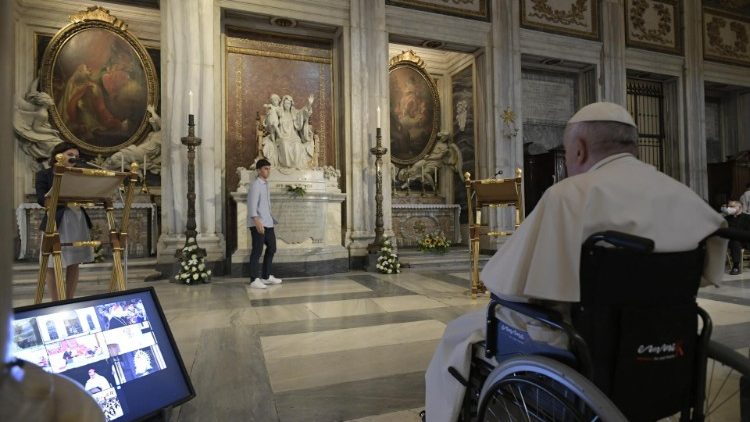 Shrines around the world joined the Pope by video link