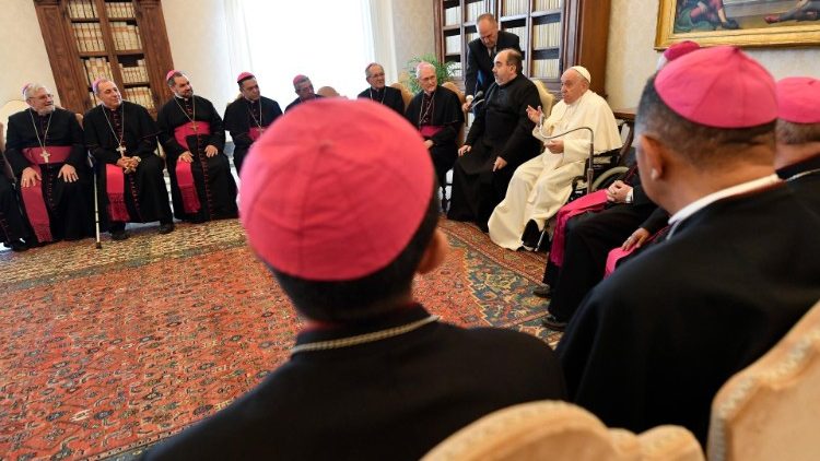 Un momento de las conversaciones durante la visita de los obispos de la Amazonia al Papa