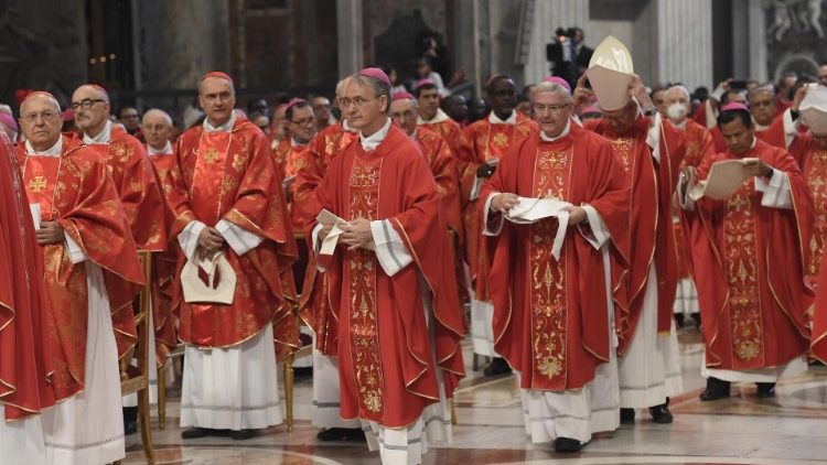 Procesión de entrada de los arzobispos metropolitanos y miembros de la Curia Romana al comienzo de la Santa Misa