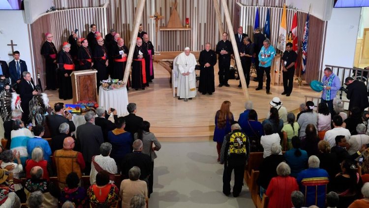 Pope Francis visits an indigenous parish in Edmonton during his Apostolic Journey to Canada in July